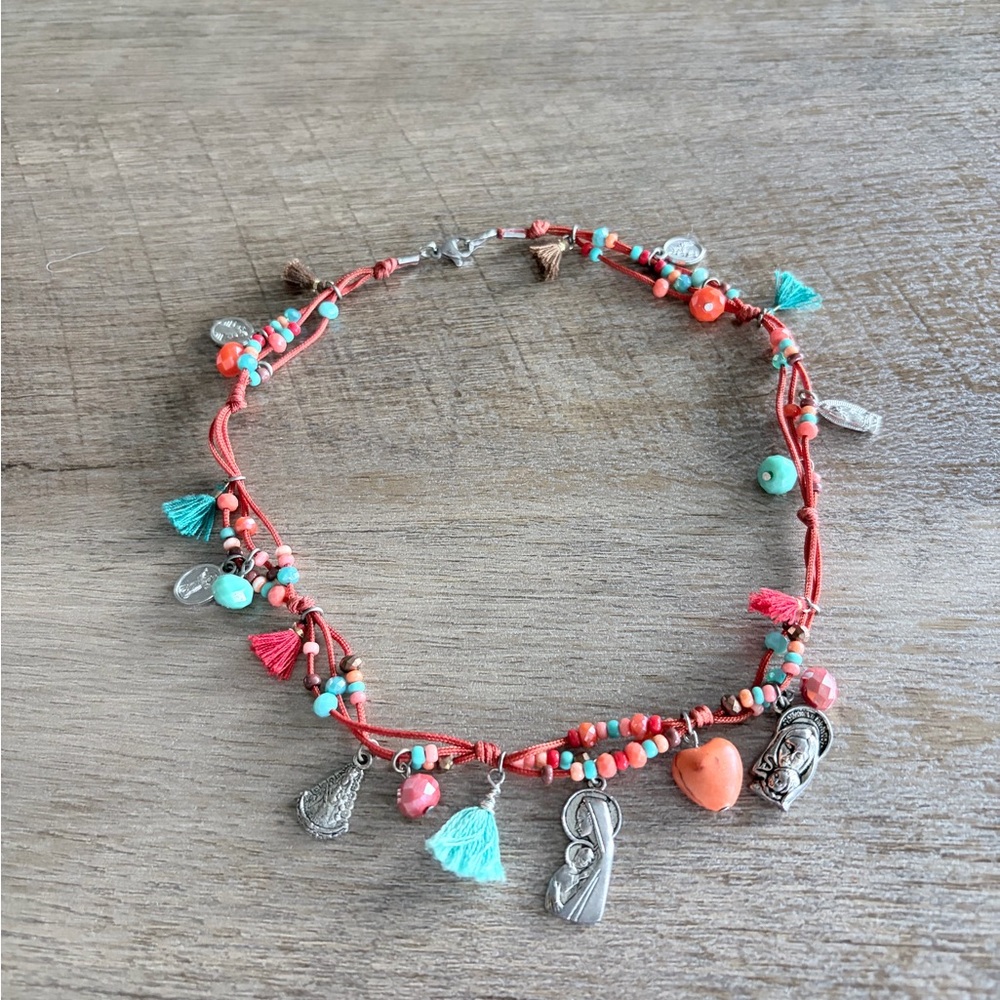 Handmade Colombian Artisan Boho Necklace | Tassels, Charms, Religious Style